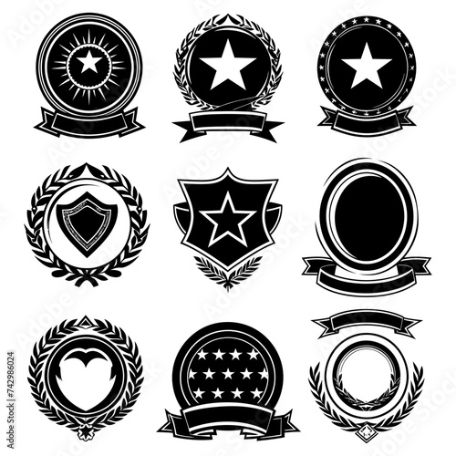 Silhouette Vintage retro badges and medal element black color only