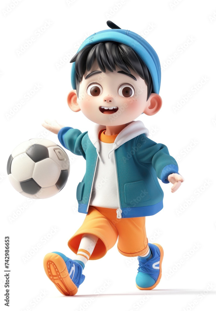 A boy in sportswear with a ball. White background, 3D style.
A boy in sportswear with a ball. White background, 3D style.