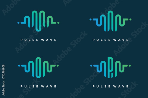 Pulse with letter M, N, O, P design element vector icon concept
