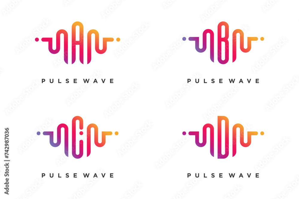 Pulse with letter A, B, C, D design element vector icon concept - obrazy, fototapety, plakaty 