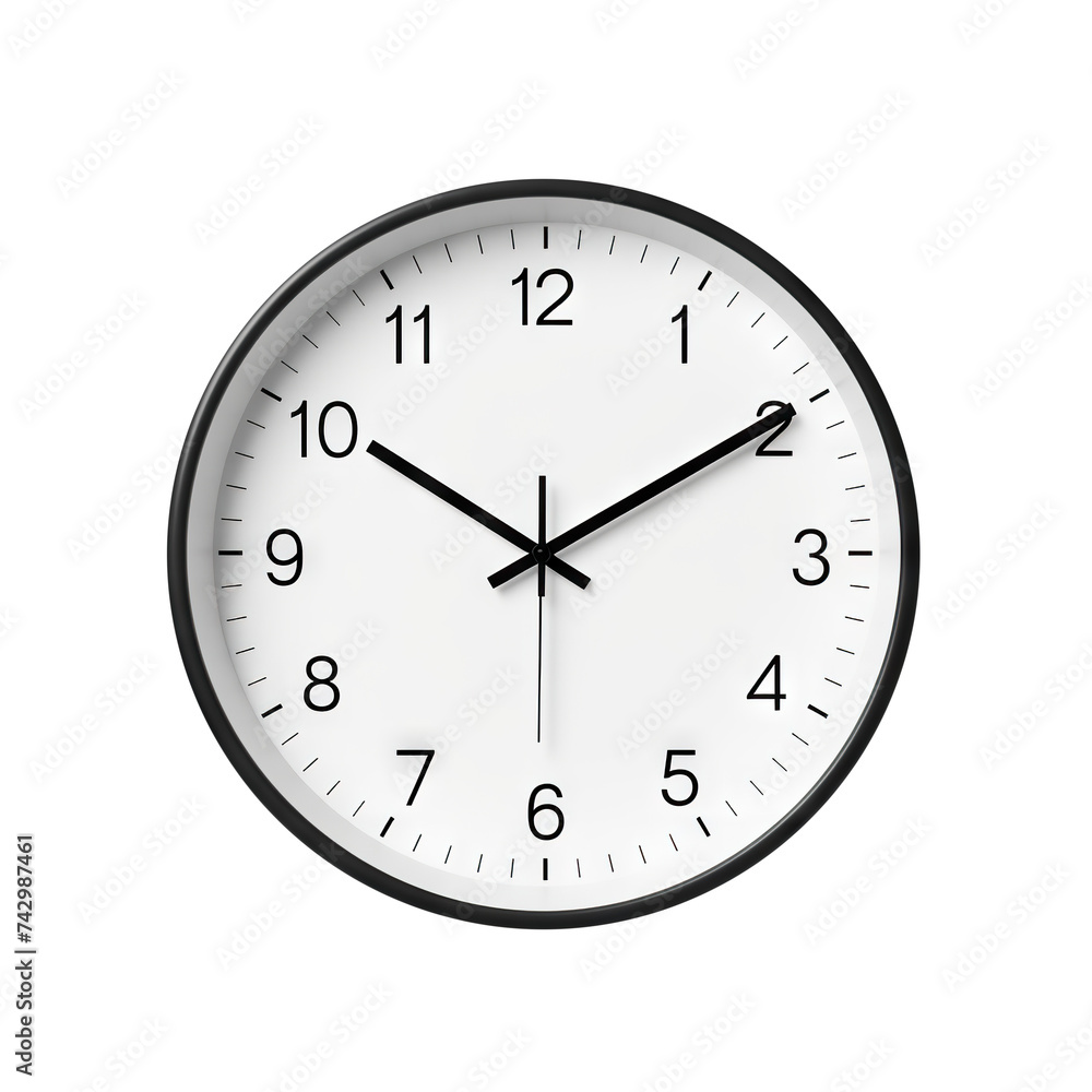 Modern white wall clock with a minimalist design, cut out Modern white wall clock with a minimalist design, cut out