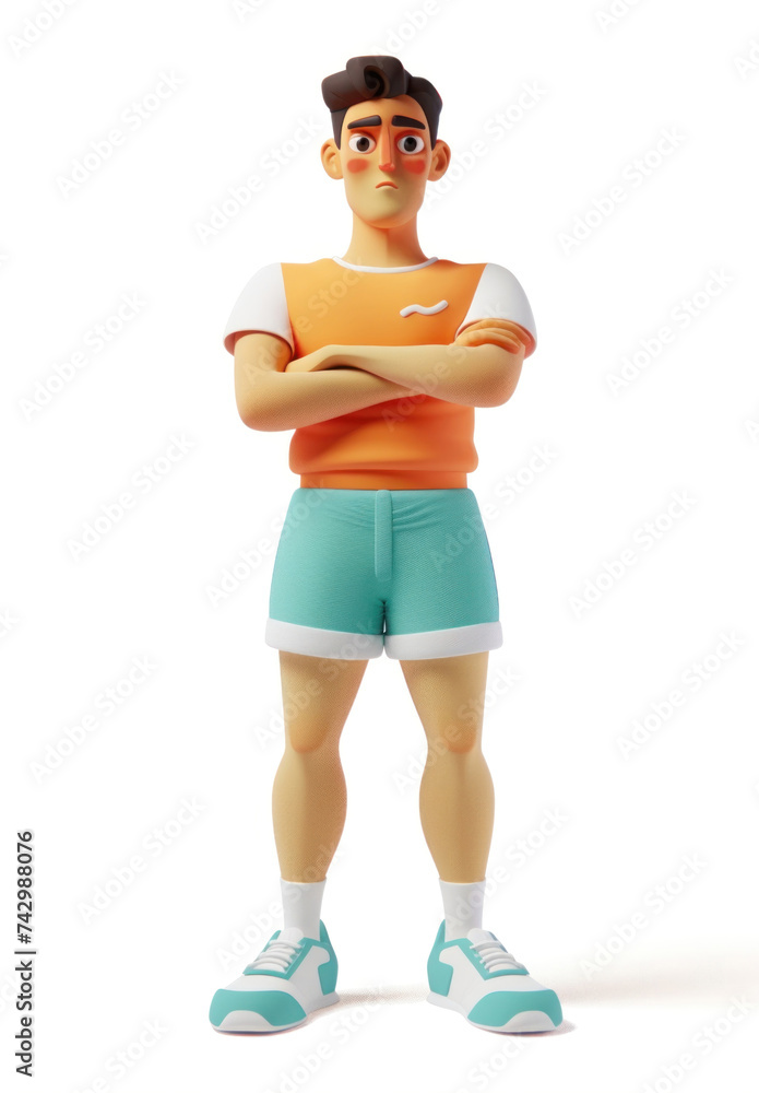 Man in sportswear on a white background in 3D style
