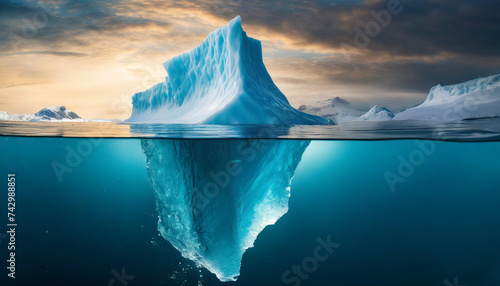 iceberg protrudes above, hinting at danger while concealing its vast, submerged mass, a metaphor for hidden peril and climate change photo