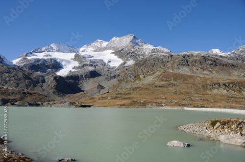 Lago Bianco beim Bernina Hospitz. Swiss mountains:  Lago Bianco at Bernina Hospitz in the Engadina. photo