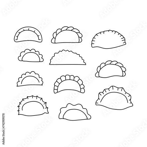 Dumplings set. Doodle vector illustration. Isolated on a white background. Clip art