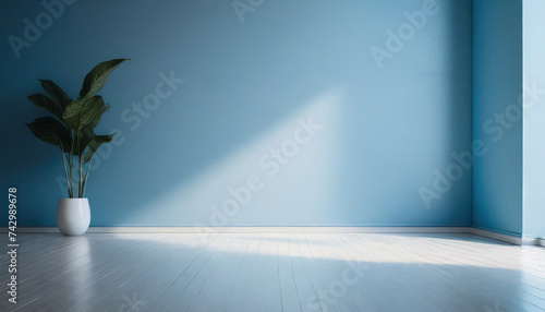 Minimalistic blue background for presentations, with a serene, empty light blue wall