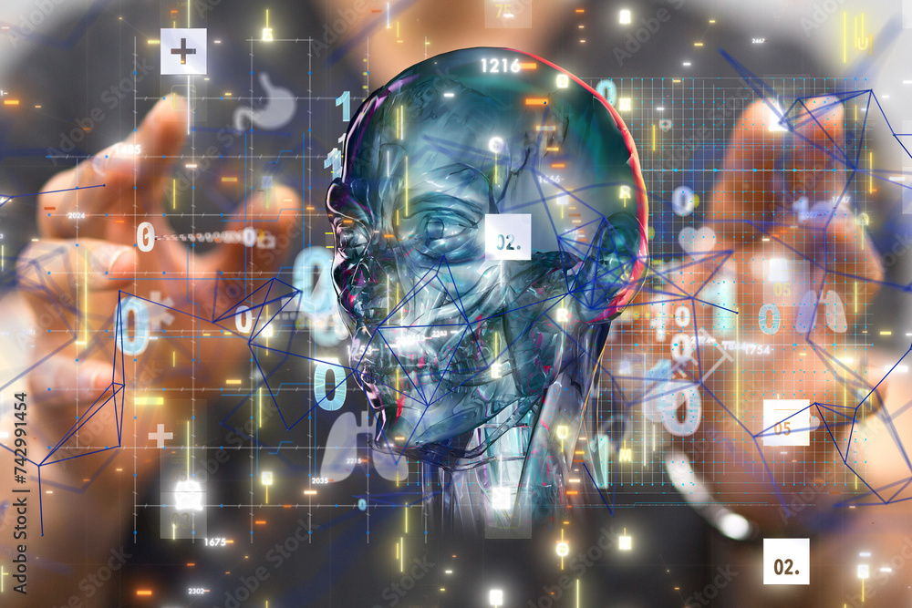 Fototapeta premium digital medical futuristic interface 3D rendering - neural network exposure digital