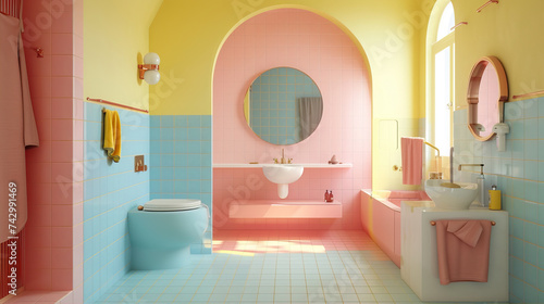 Bathroom interior in pastel colors 