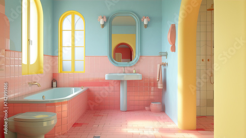 Bathroom interior in pastel colors 