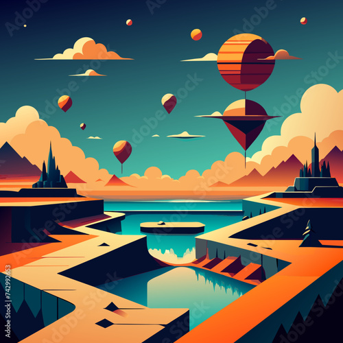Surreal landscapes where reality bends and warps. vektor illustation