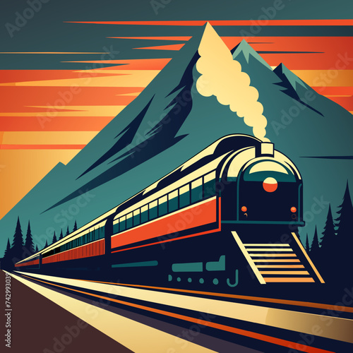 Clean lines forming the outline of a vintage train chugging along its tracks. vektor illustation