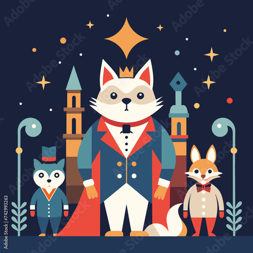 Whimsical outlines of animals dressed as characters from fairy tales. vektor illustation
