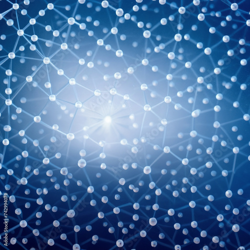 Abstract connected dots on a  blue background. Technology computering concept
