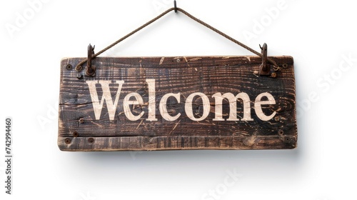 Welcome sign isolated on white, inviting warmth and hospitality.