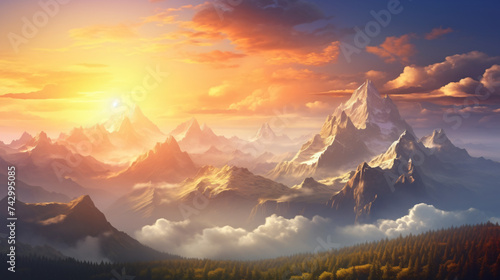 High mountains during sunrise Beautiful natural #742995085