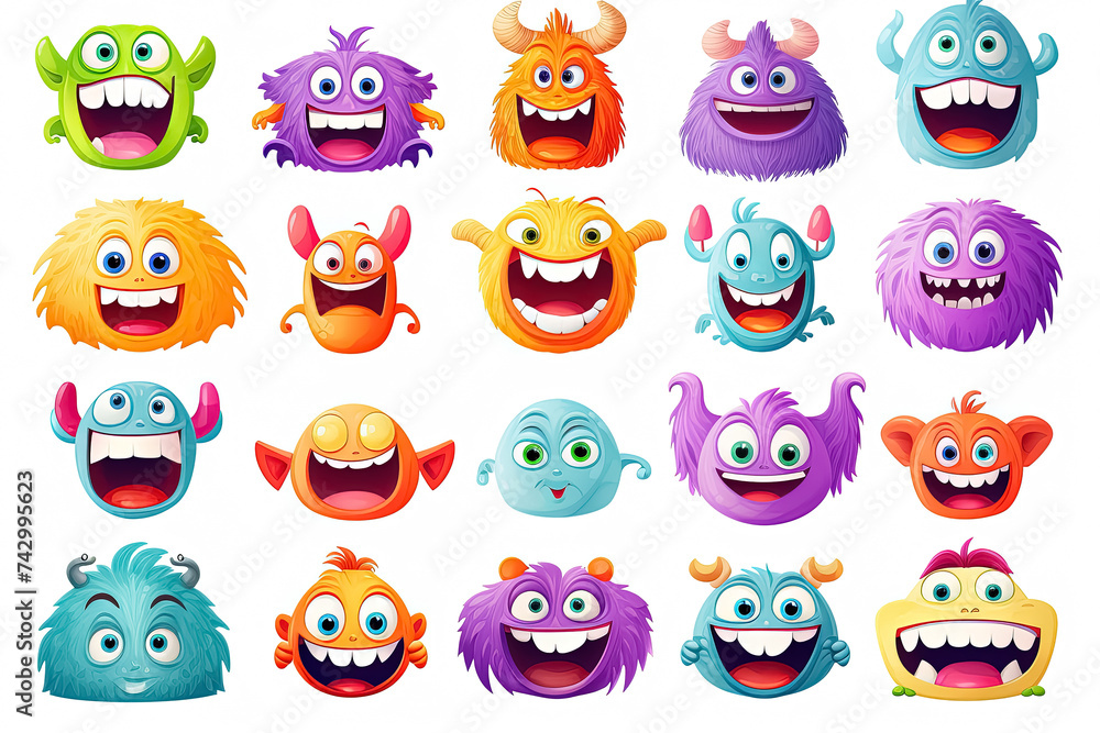 Funny monsters set. Cartoon illustration of funny monsters. Generative Ai