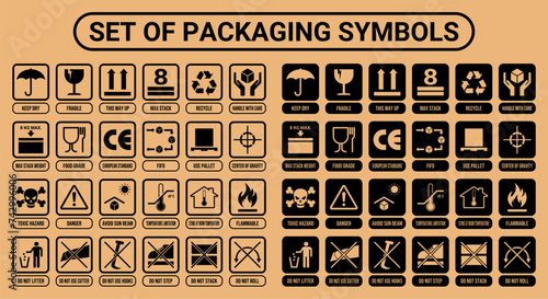 vector collection of symbols on packaging. icon, sign