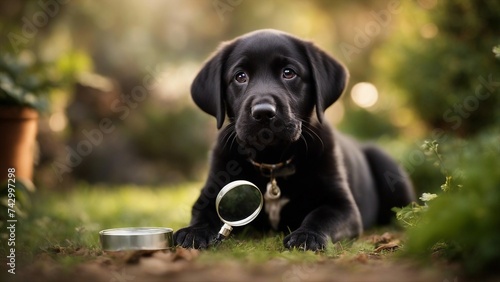 Wallpaper Mural black labrador retriever A humorous Labrador puppy with a detective magnifying glass,   Torontodigital.ca