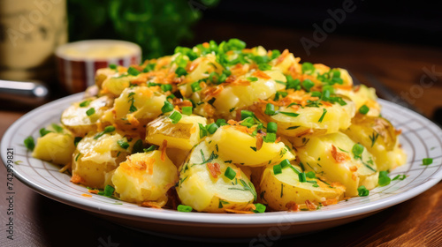 Traditional German Spicy potato salad Kartoffelsalat