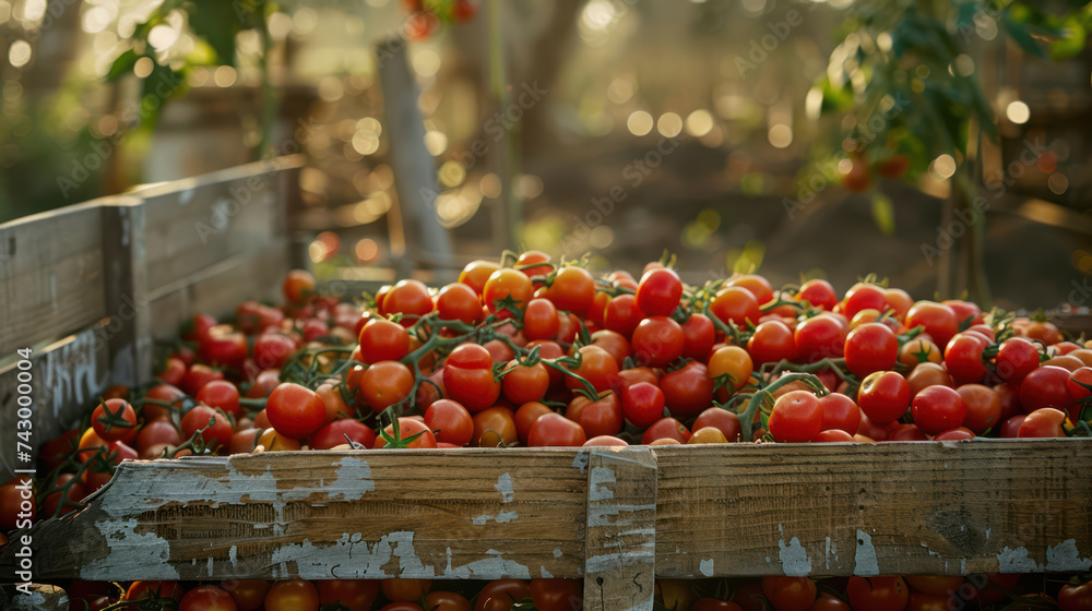 A truckload of tomatoes sits in the garden waiting to be transported A truckload of tomatoes sits in the garden waiting to be transported