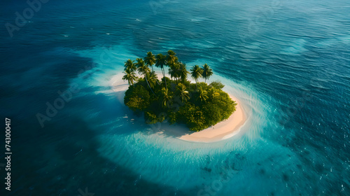 Top view of paradise island cinematic photo sunny day. High quality
