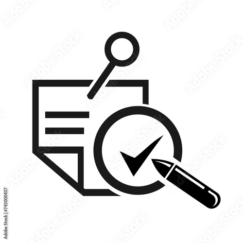 Vector illustration, list icon, magnifying glasses and check marks.