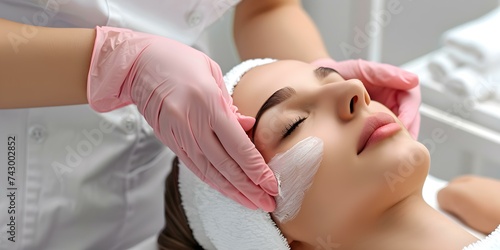 Pre-cosmetic procedure facial examination by beauty professional. Concept Facial Analysis, Beauty Consultation, Pre-treatment Evaluation, Skin Care Assessment, Cosmetic Procedure Review