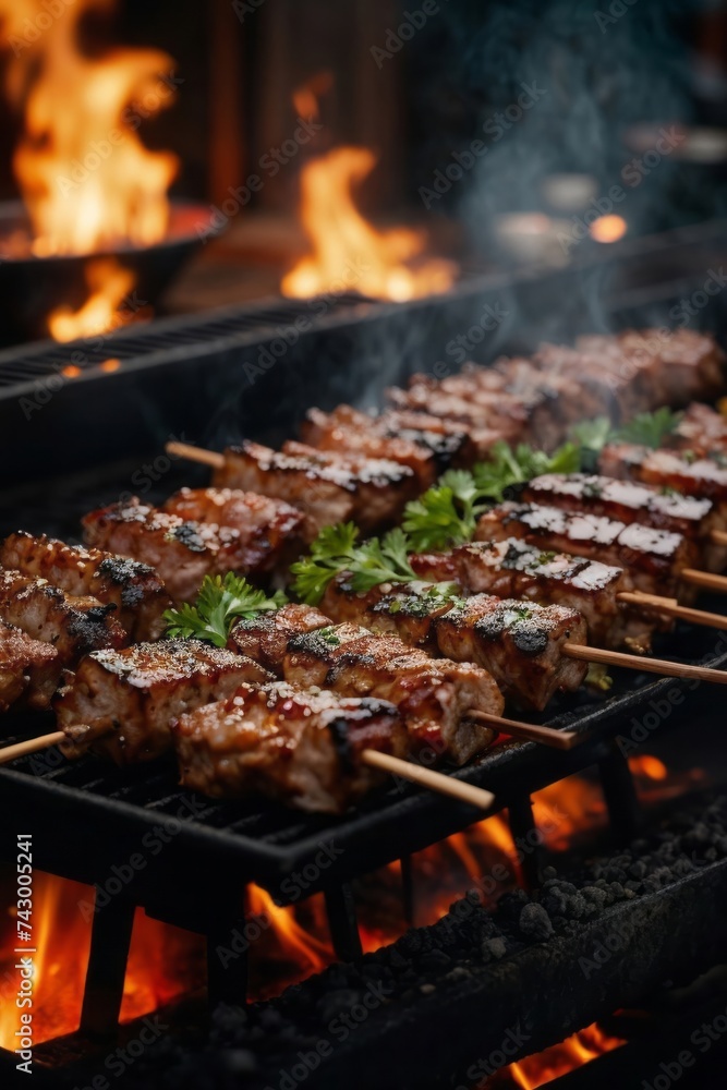 beef tikka cocking on barbecue fire beef tikka cocking on barbecue fire