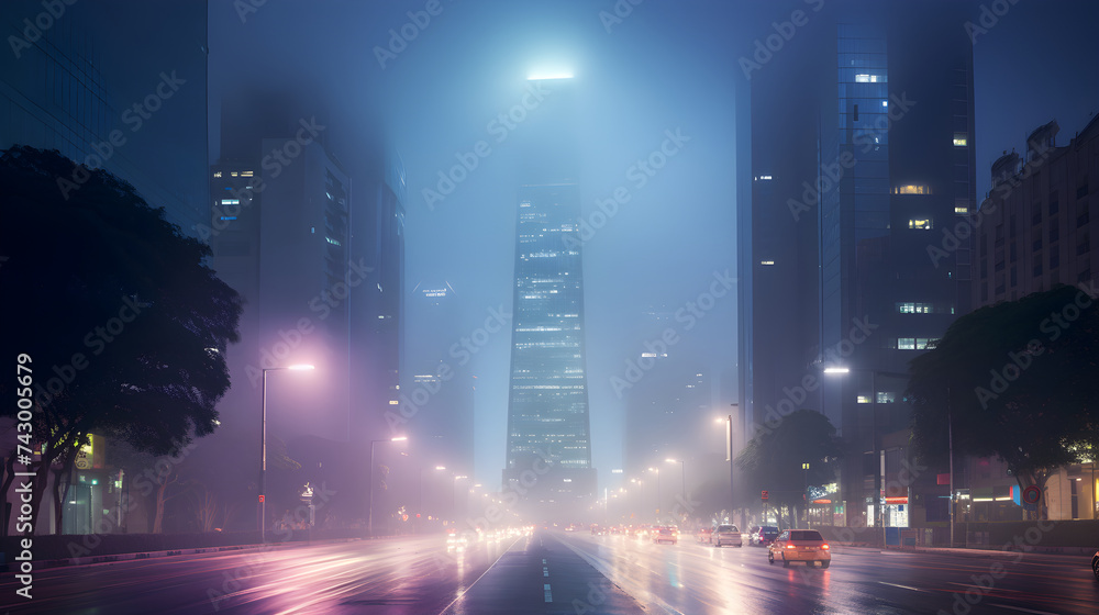 GZ Tower: A Beacon of Resilience Amidst the Fog; a Spectacle of Modern Architecture Emerging through Mystifying Fog