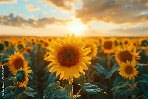 Sunflower field at sunset