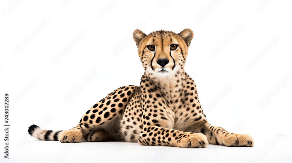 Cheetah setting isolated on white background Cheetah setting isolated on white background