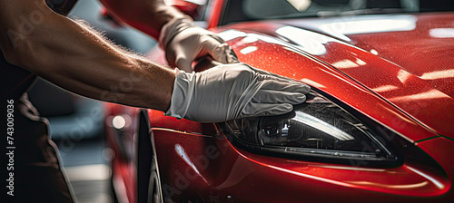 Close up of a auto body mechanic buffing a scratch on sports car ©  Mohammad Xte