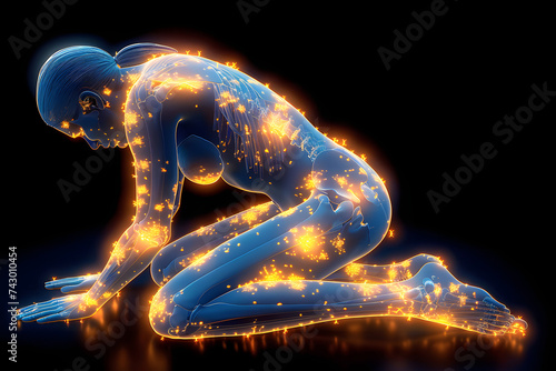 Person Sitting on Ground in Front of Black Background