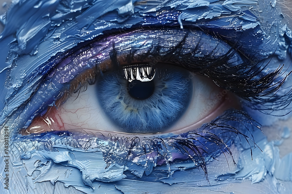 Close Up of Eye With Blue Paint - obrazy, fototapety, plakaty 