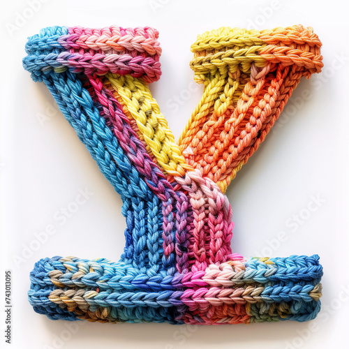 Knitted Designs alphabet "Y" isolate on white background. letter Y of knit handmade alphabet on white background