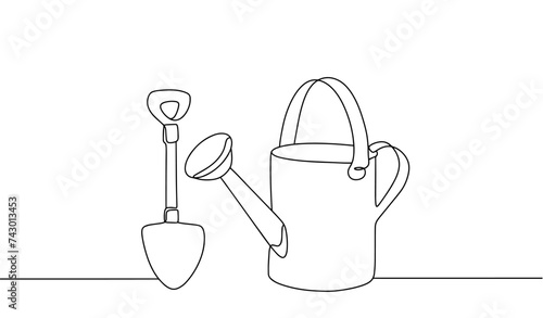 Watering can. Shovel. Gardening