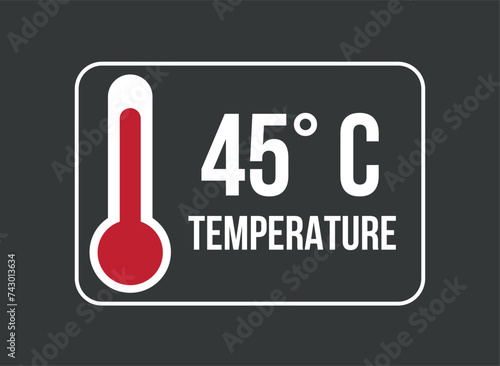 45° C. Vector temperature thermometer in degrees celsius isolated on dark background