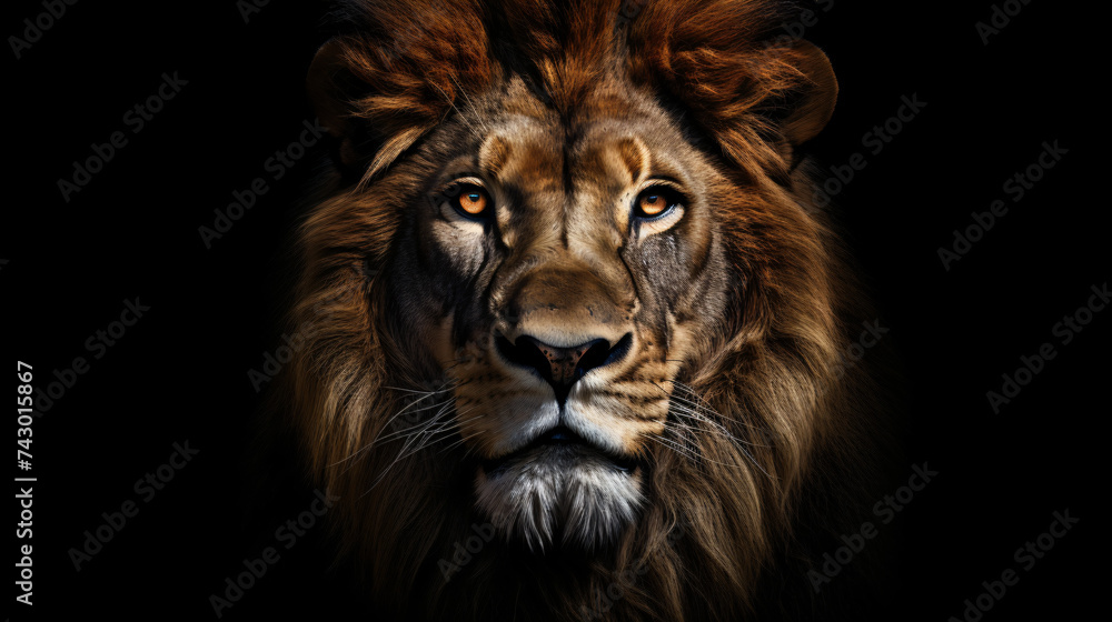 Lion king Portrait on black background Wildlife