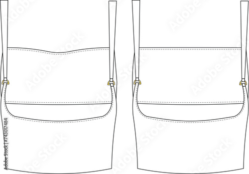 short blouse top with shoulder straps strappy  low-cut tummy template technical drawing flat sketch cad mockup fashion woman design style model
