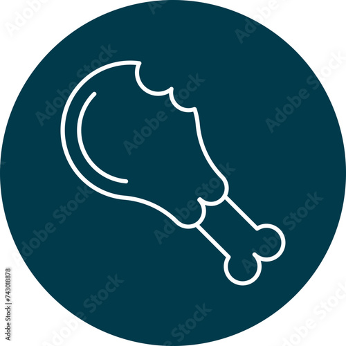 Chicken Leg Line Circle Icon