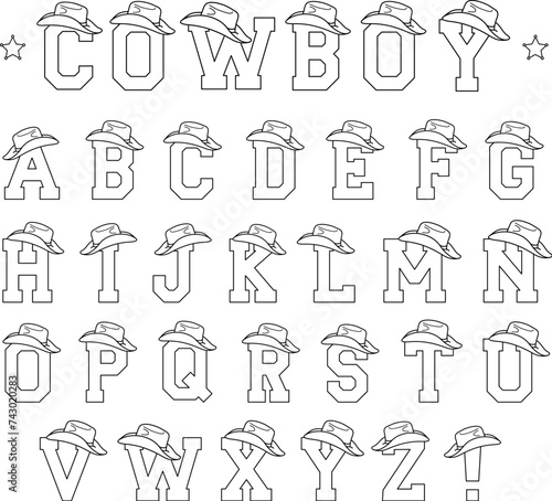 Cowboy Hat Alphabet Clipart Outline Set