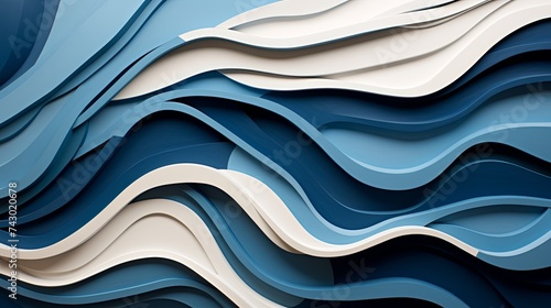 Elegant abstract blue waves layered art, seamless background with 3D paper cut effect.