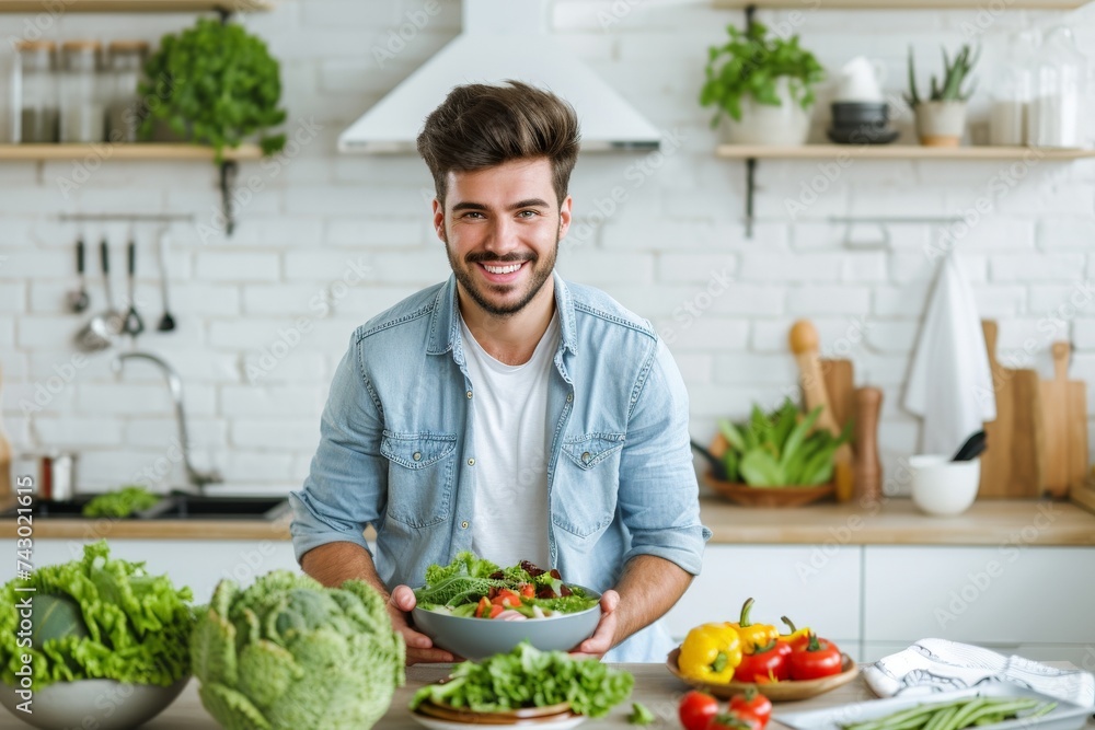 Fashionable Man Offering Garden Salad Fashionable Man Offering Garden Salad