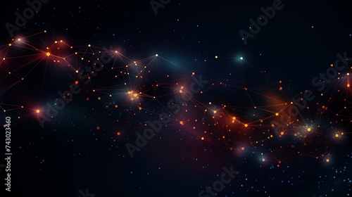 Digital abstract background depicting interconnected nodes with glowing lights symbolizing network, technology, and connectivity.
