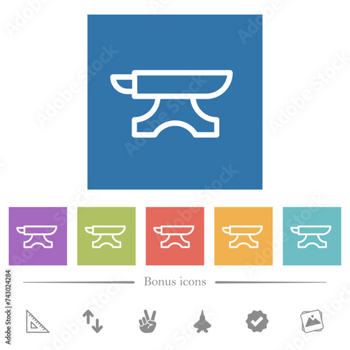 Anvil outline flat white icons in square backgrounds