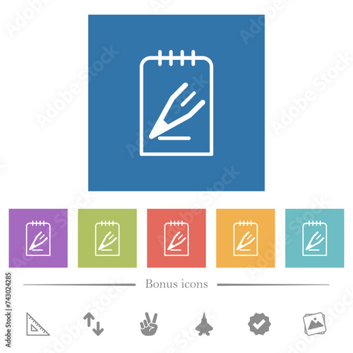 Edit note outline flat white icons in square backgrounds