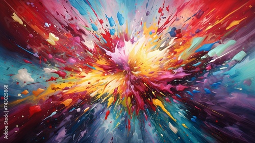 Dynamic abstract painting with a burst of colors representing creativity, energy, and artistic expression.