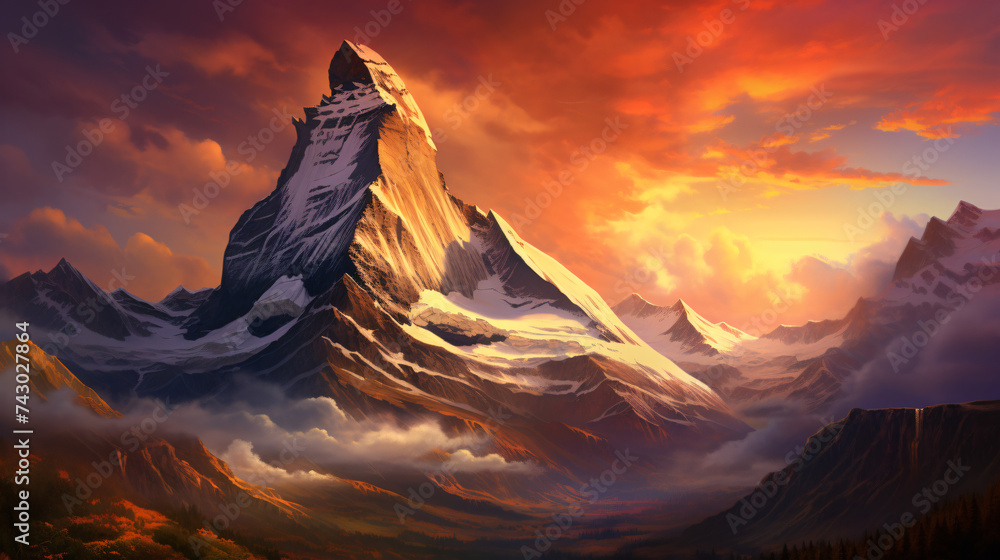 The Matterhorn at sunset color space - obrazy, fototapety, plakaty 