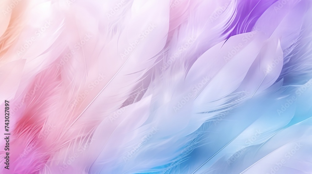Abstract feather rainbow patchwork background. Closeup image of white fluffy feather under colorful pastel neon foggy mist. Abstract feather rainbow patchwork background. Closeup image of white fluffy feather under colorful pastel neon foggy mist.