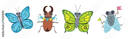 Funny Insect and Crawling Creature with Large Eyes Vector Set